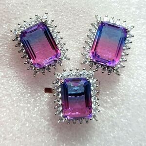 Pink and Lavender Tourmaline color glass Earrings and Ring